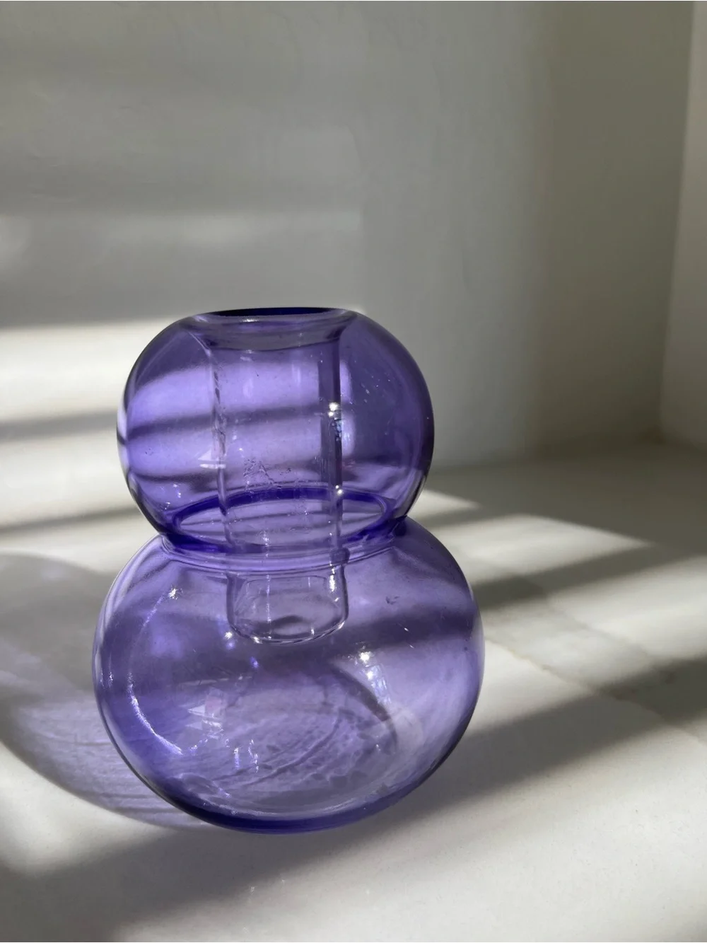 Purple Glass Taper Candle Holders Set of 2 Sculptural Violet Double-bulb Shape